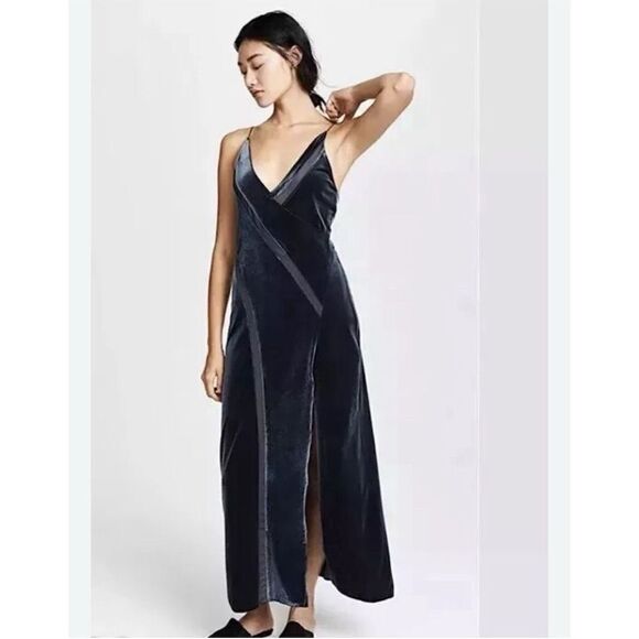 Free People Intimately Women Spliced Velvet Maxi Dress Jade size M - Picture 4 of 10